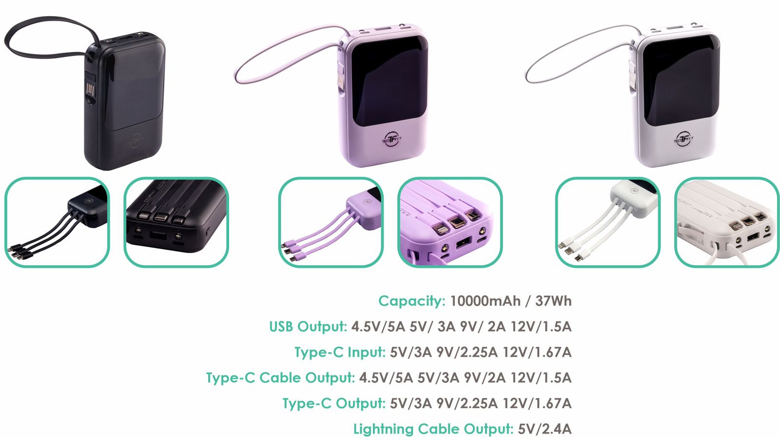 TECHFIT P106 10,000mAh Powerbank – Dual Input, Digital Display 0