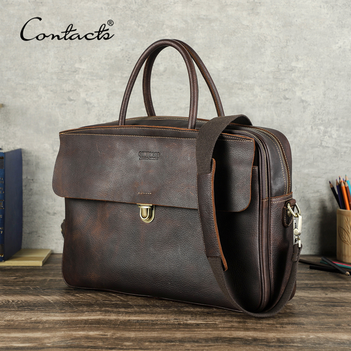 CONTACT'S Genuine Leather Men's Classic Office Briefcase – Stylish & Functional 1