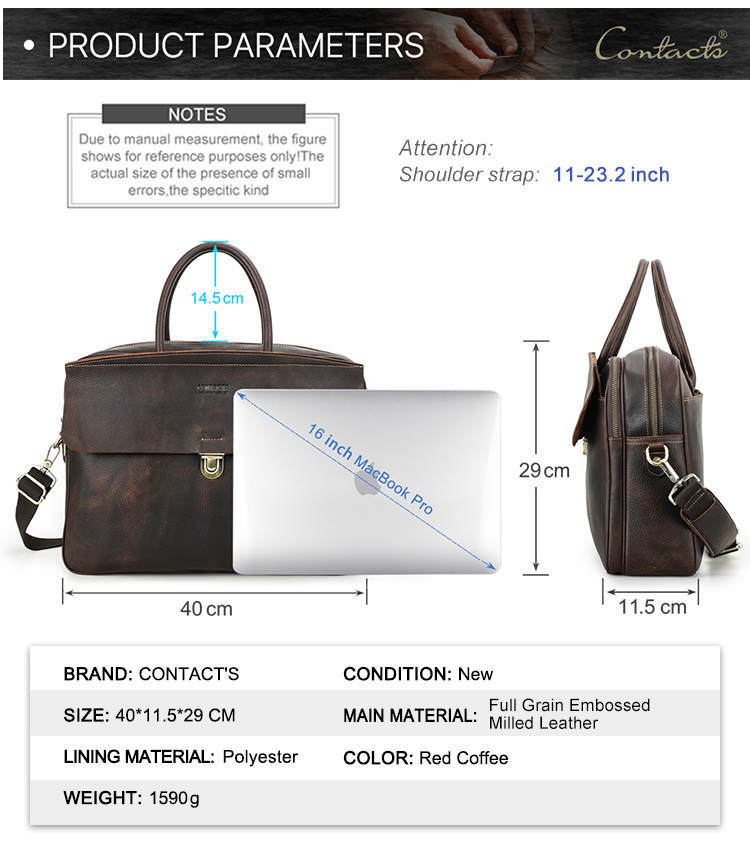 CONTACT'S Genuine Leather Men's Classic Office Briefcase – Stylish & Functional 2