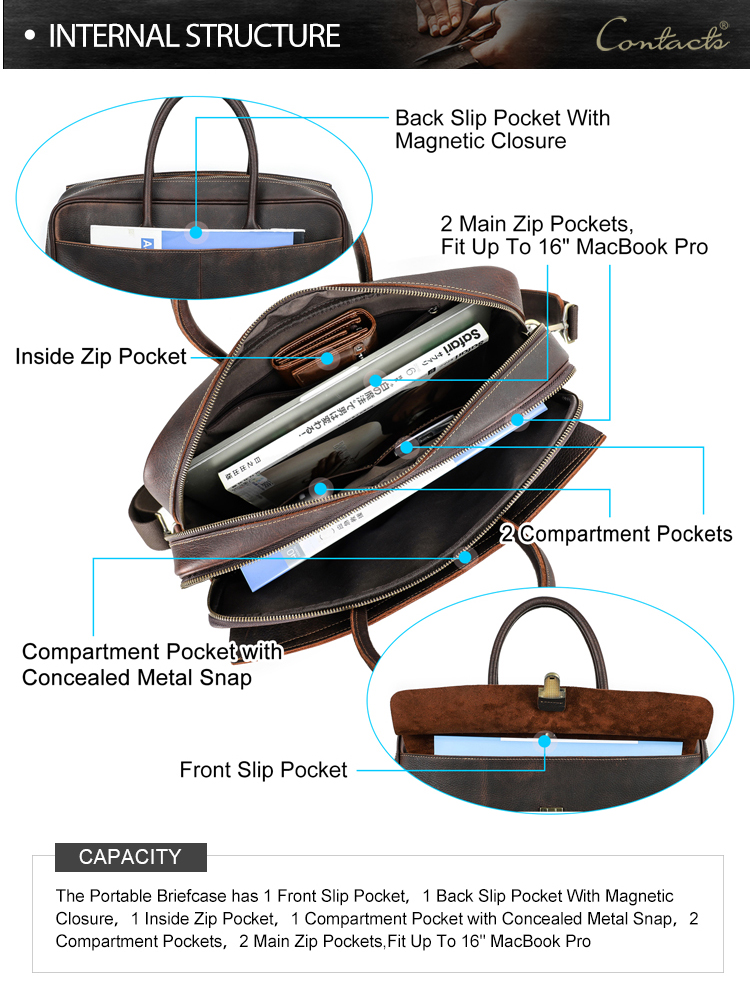 CONTACT'S Genuine Leather Men's Classic Office Briefcase – Stylish & Functional 4