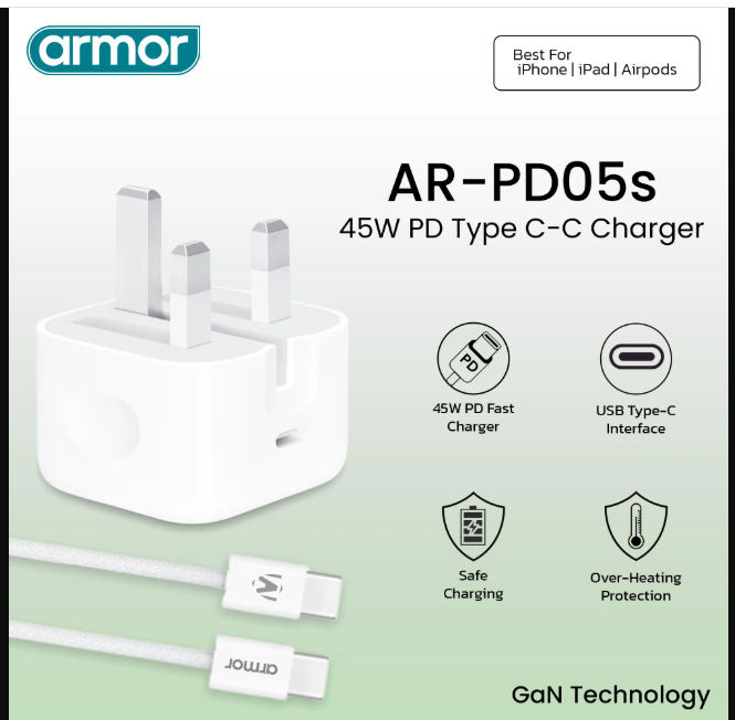  𝐎𝐫𝐢𝐠𝐢𝐧𝐚𝐥 𝐀𝐫𝐦𝐨𝐫 𝐀𝐑-𝐏𝐃𝟎𝟓𝐒 – 𝟒𝟓𝐖 𝐏𝐃 𝐒𝐮𝐩𝐞𝐫 𝐅𝐚𝐬𝐭 𝐂𝐡𝐚𝐫𝐠𝐞𝐫 0